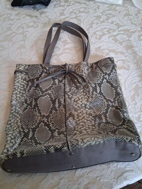 Banana Republic Leather Snake Tote Bag with Gray Trim